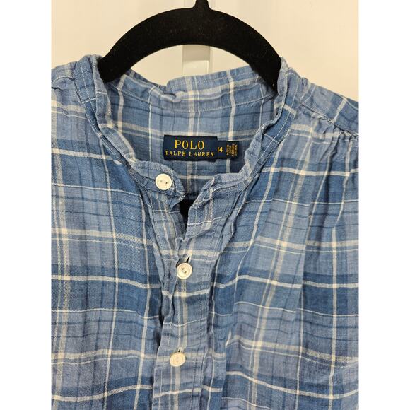 Polo Ralph Lauren Blue Plaid Half Buttoned Sleeveless Dress Shirt Size 14 - Picture 3 of 4